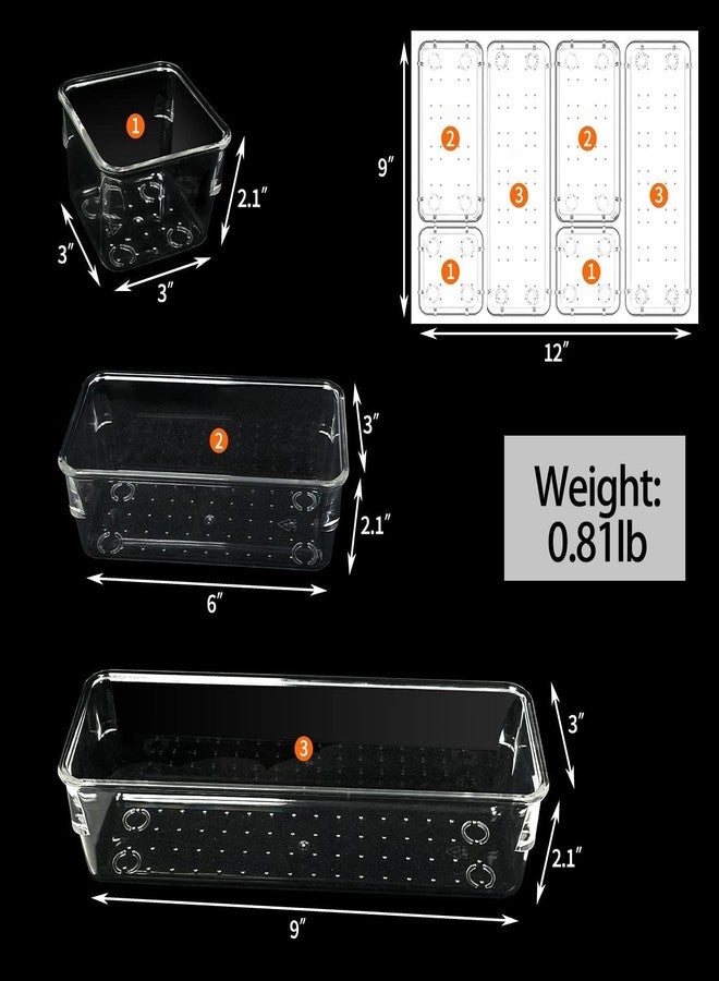 Xpandio Clear Plastic Drawer Organizers Set, 3-Size Versatile Bathroom and Vanity Drawer Organizer Trays, Storage Bins for Makeup, Bedroom, Kitchen Gadgets Utensils and Office (6 PC SET) - Image 5